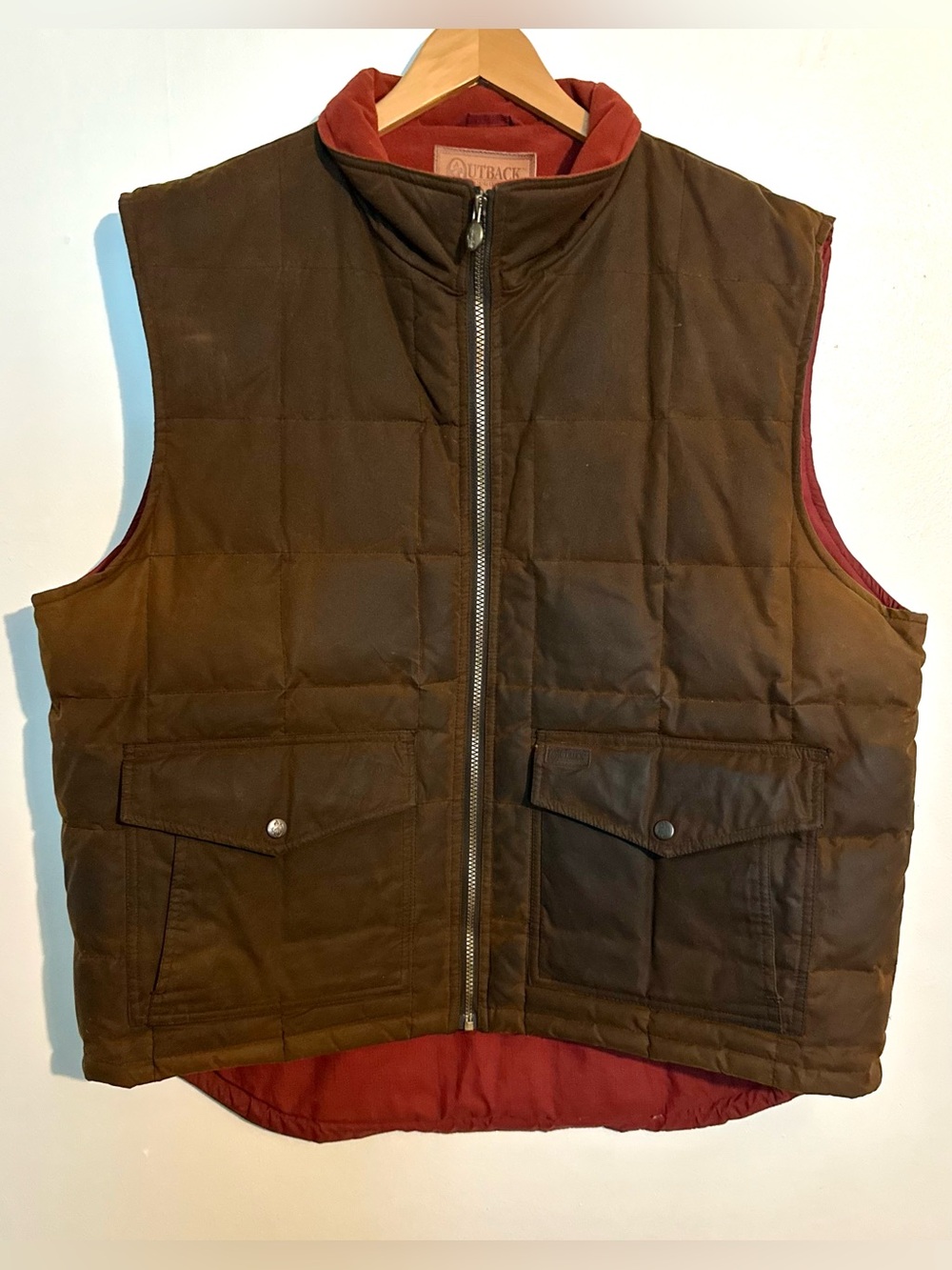 Outback Brown Quilted Men's Vest with Red Lining